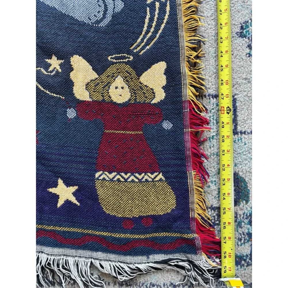 Vintage Crown Crafts Angel Tapestry Blanket - 90s Whimsigoth Cottagecore Fringe